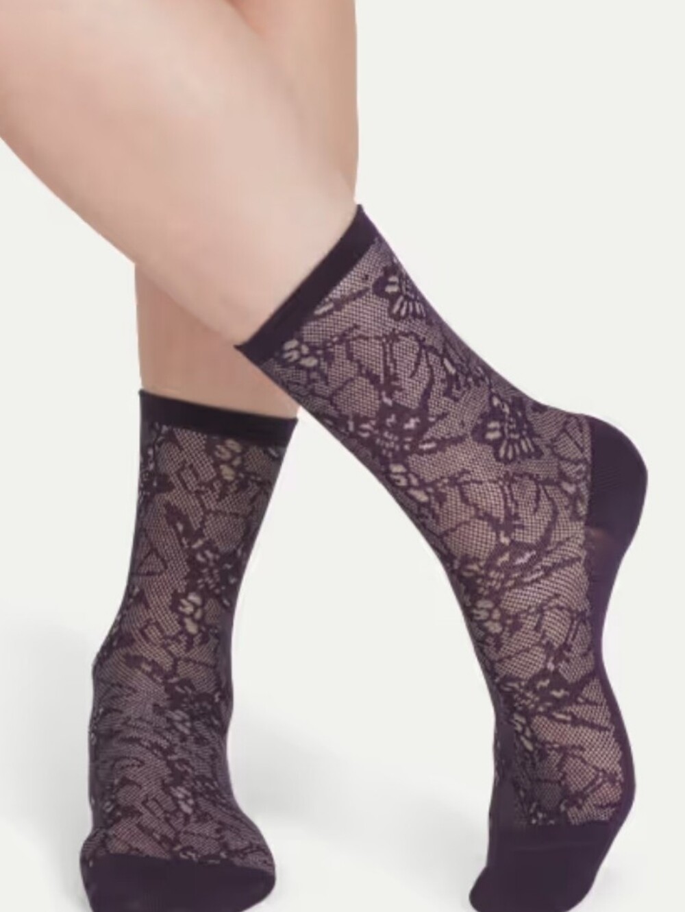 Bombas Floral Lace Half Calf Socks - Black